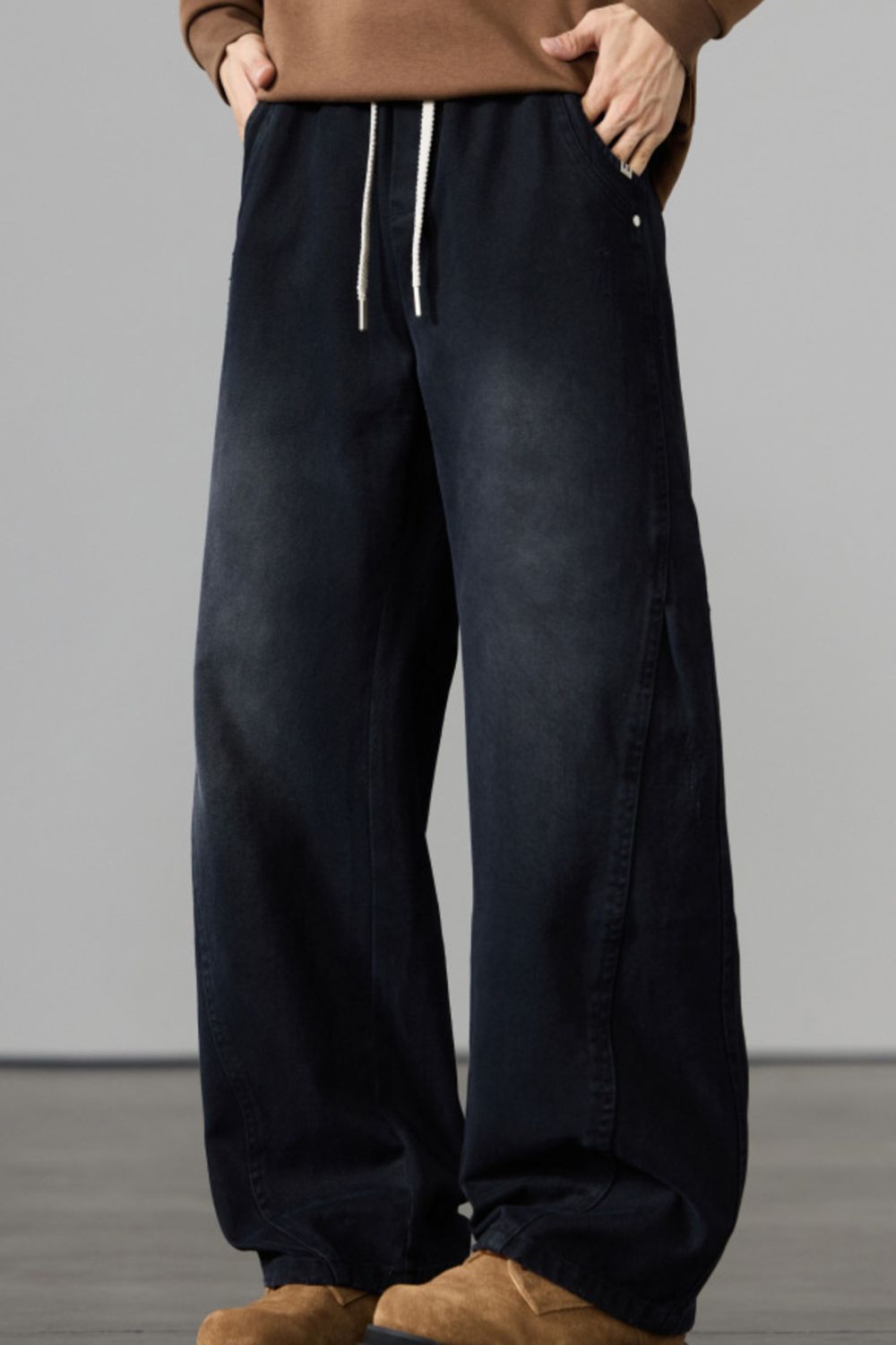 Men's Full Size Wide Leg Drawstring Jeans Plus Size