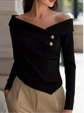 Off-Shoulder Button Detail Blouse