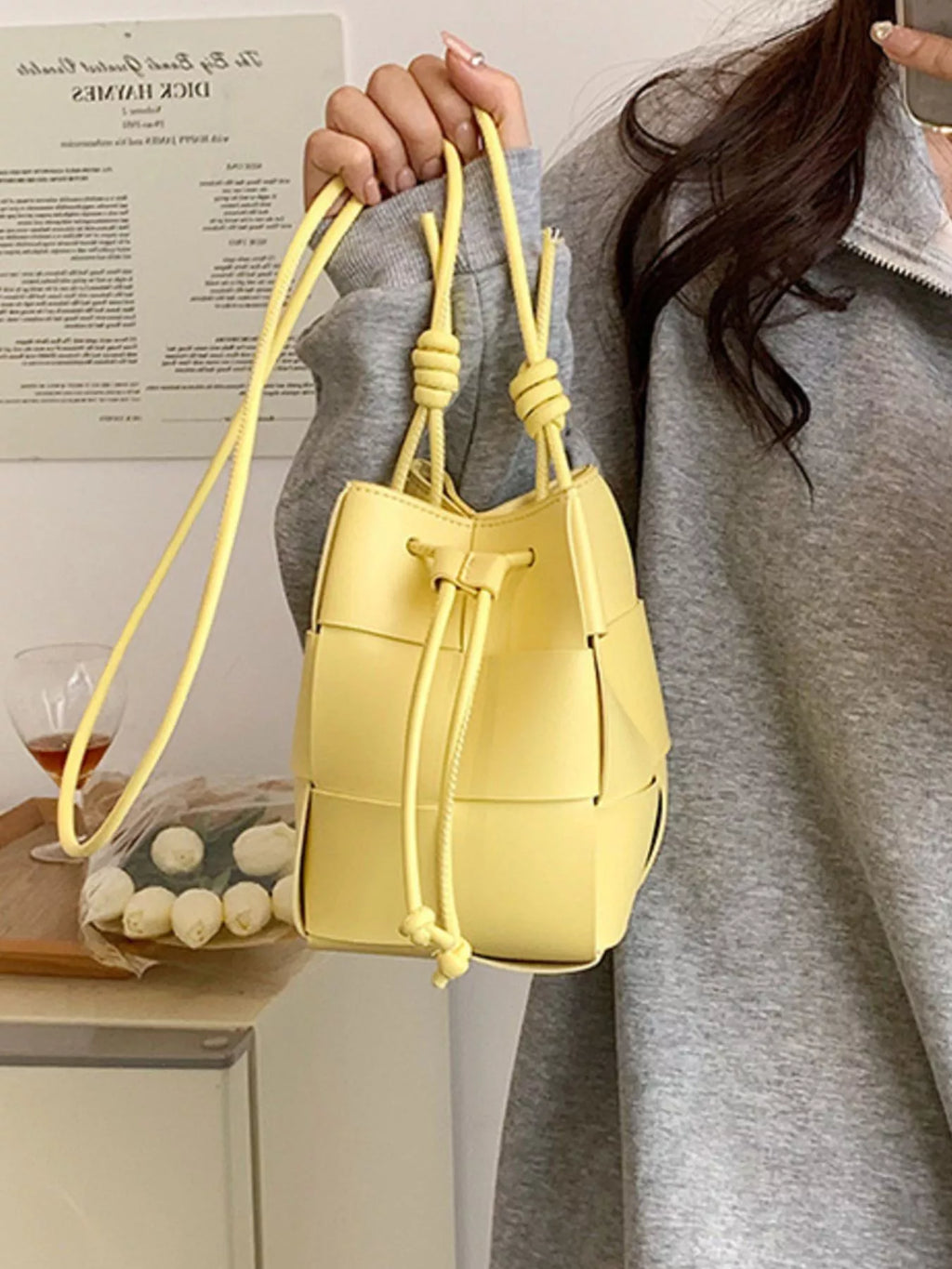 Woven Bucket Crossbody Bag