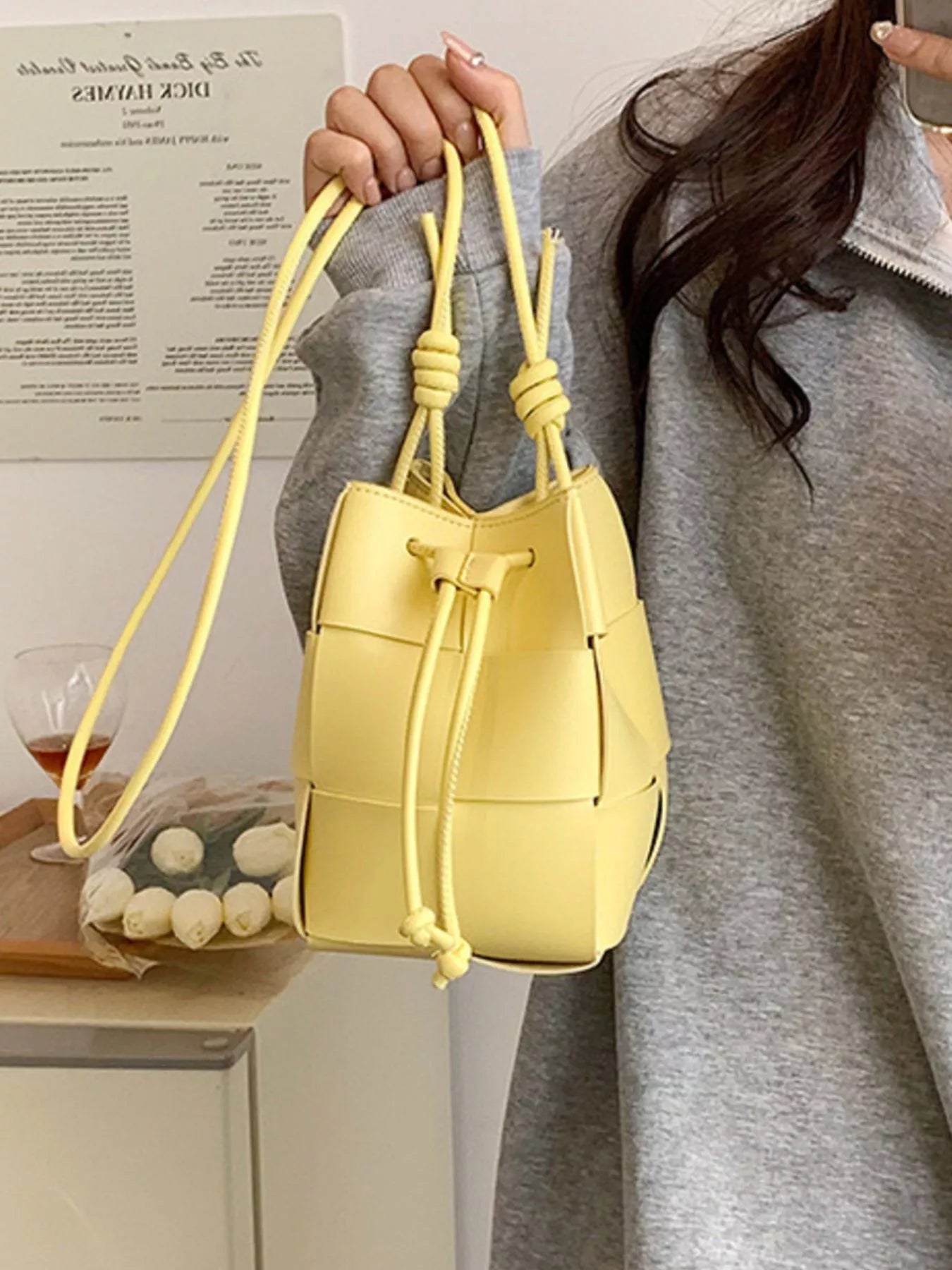 Woven Bucket Crossbody Bag