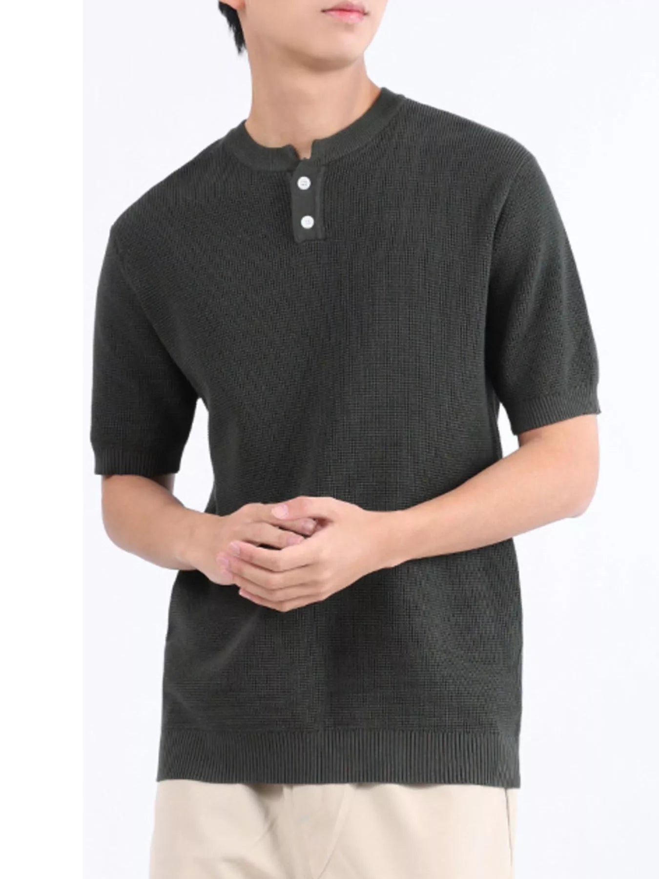 Men's Plus Size Textured Knit Henley T-Shirt