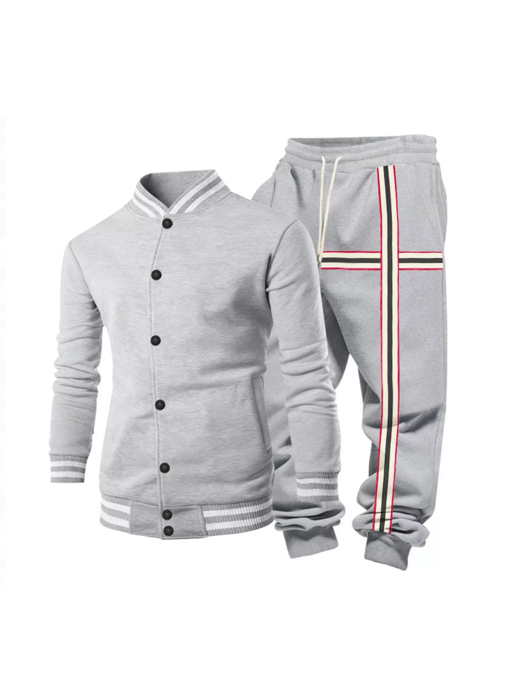 Men's Full Size Striped Long Sleeve Top and Pants Set Plus Size