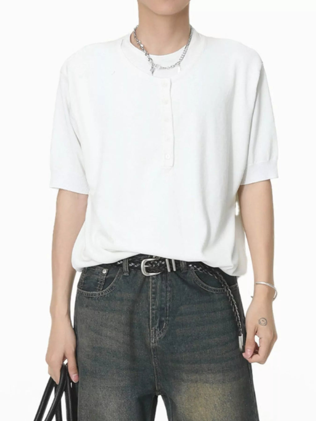 Men's Henley T-Shirt with Button Detail