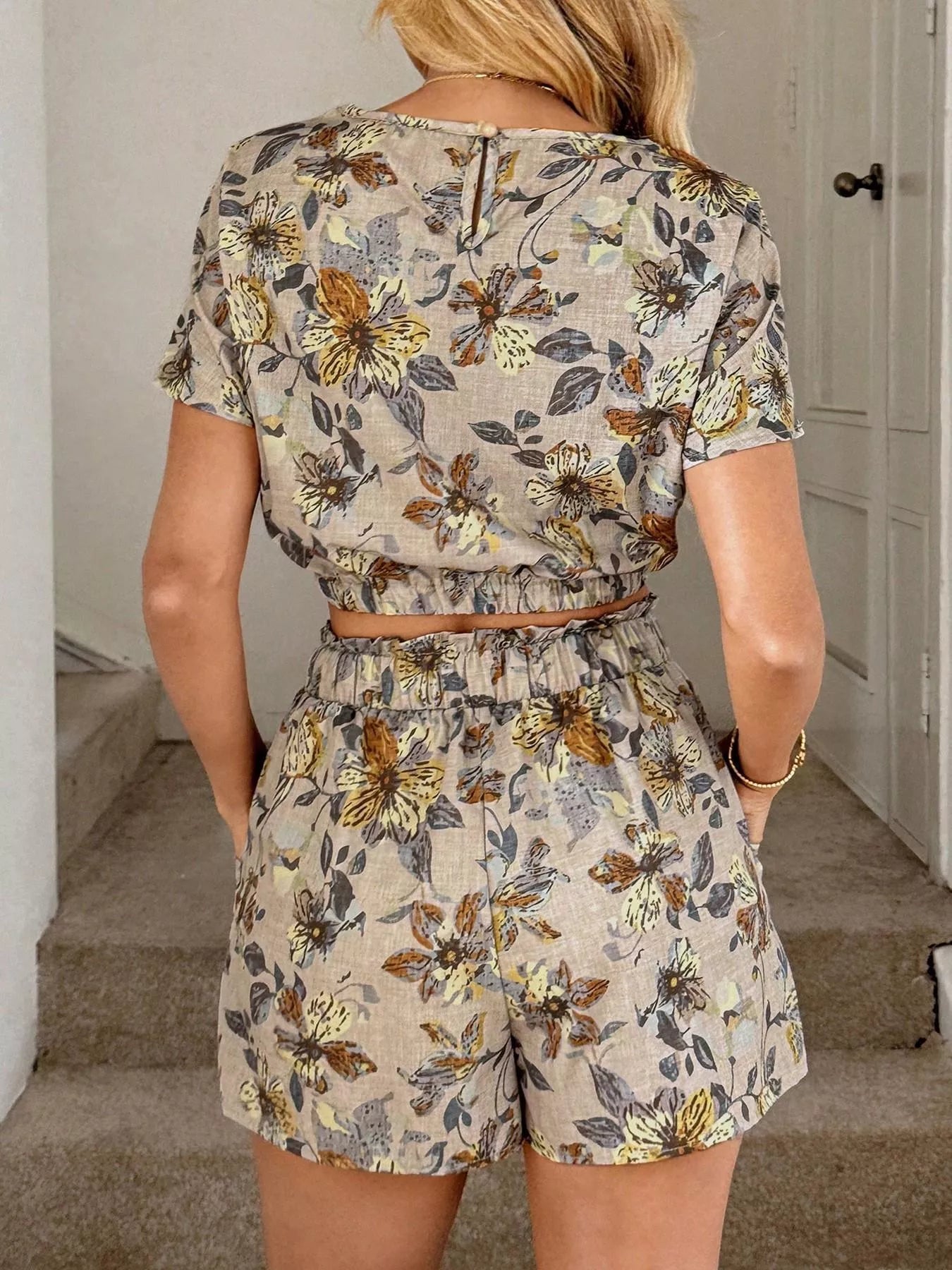 Floral Print Crop Top and Shorts Set