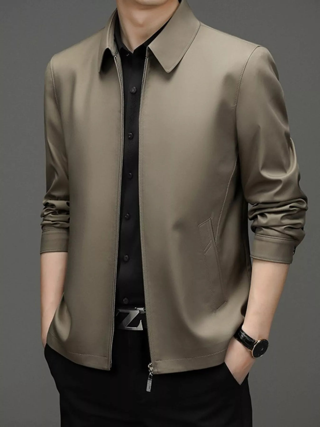 Men's Plus Size Zip Up Long Sleeve Jacket