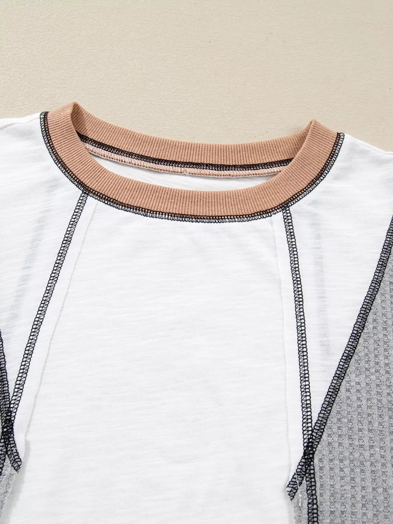 Color Block Textured Knit Patchwork Casual Top