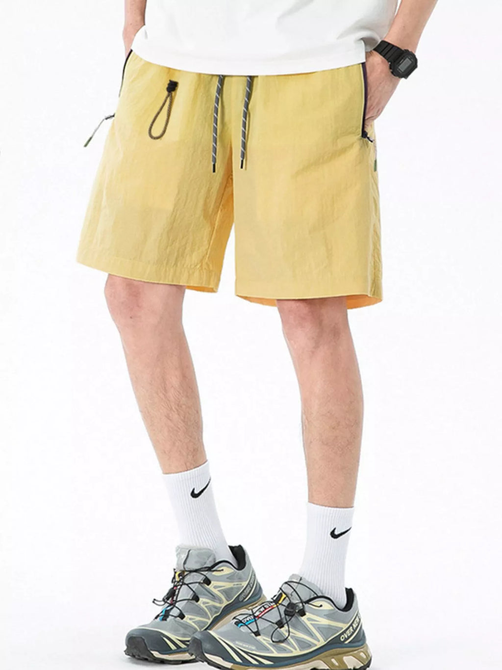 Men's Lightweight Drawstring Shorts with Zipper Pockets