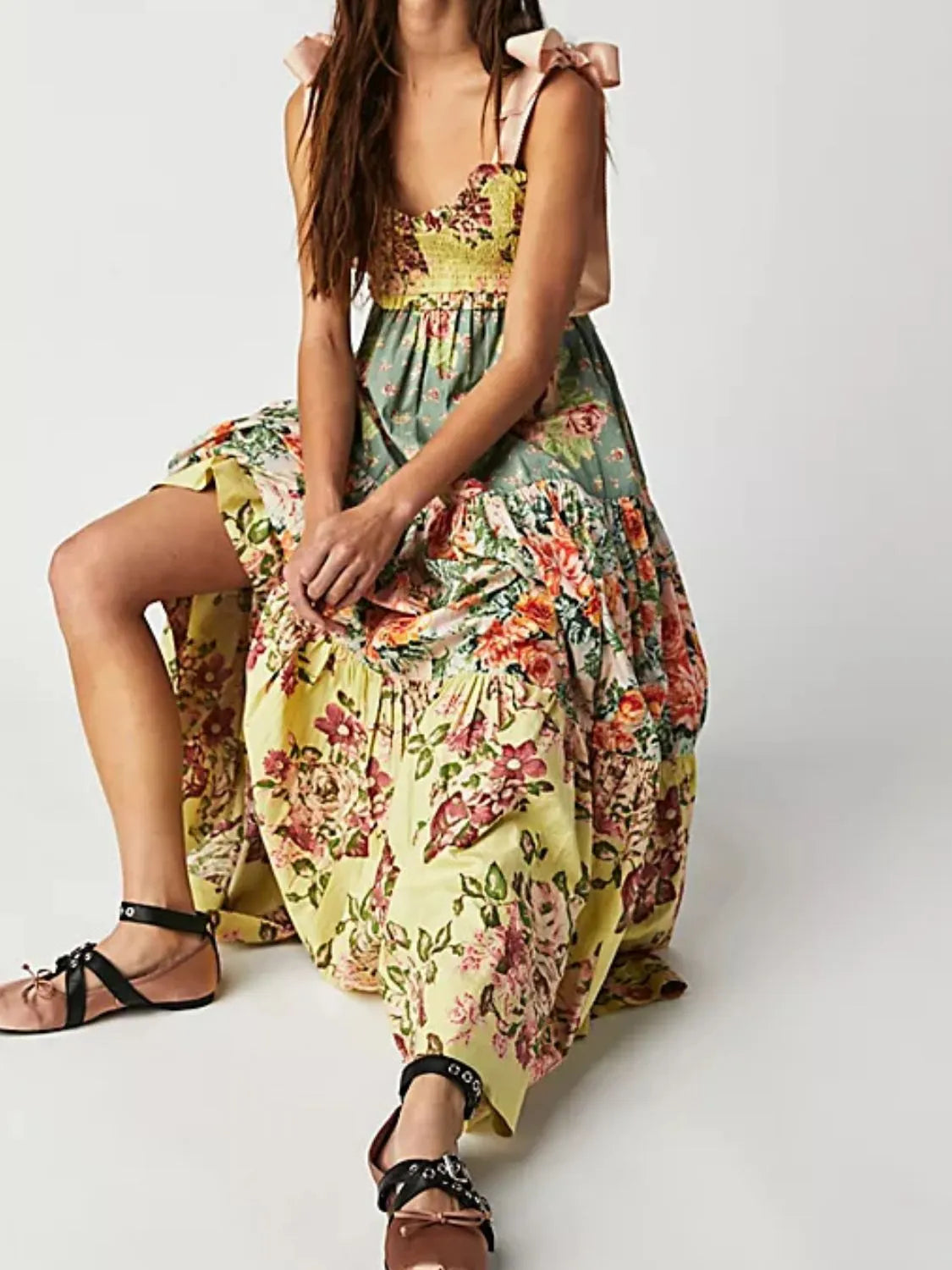 Printed V-Neck Tie Shoulder Cami Dress