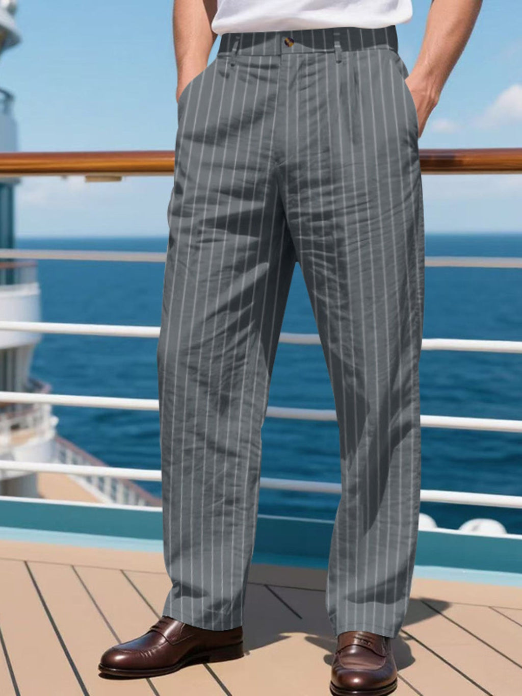 Men's Full Size Striped Wide Leg Pant Plus Size