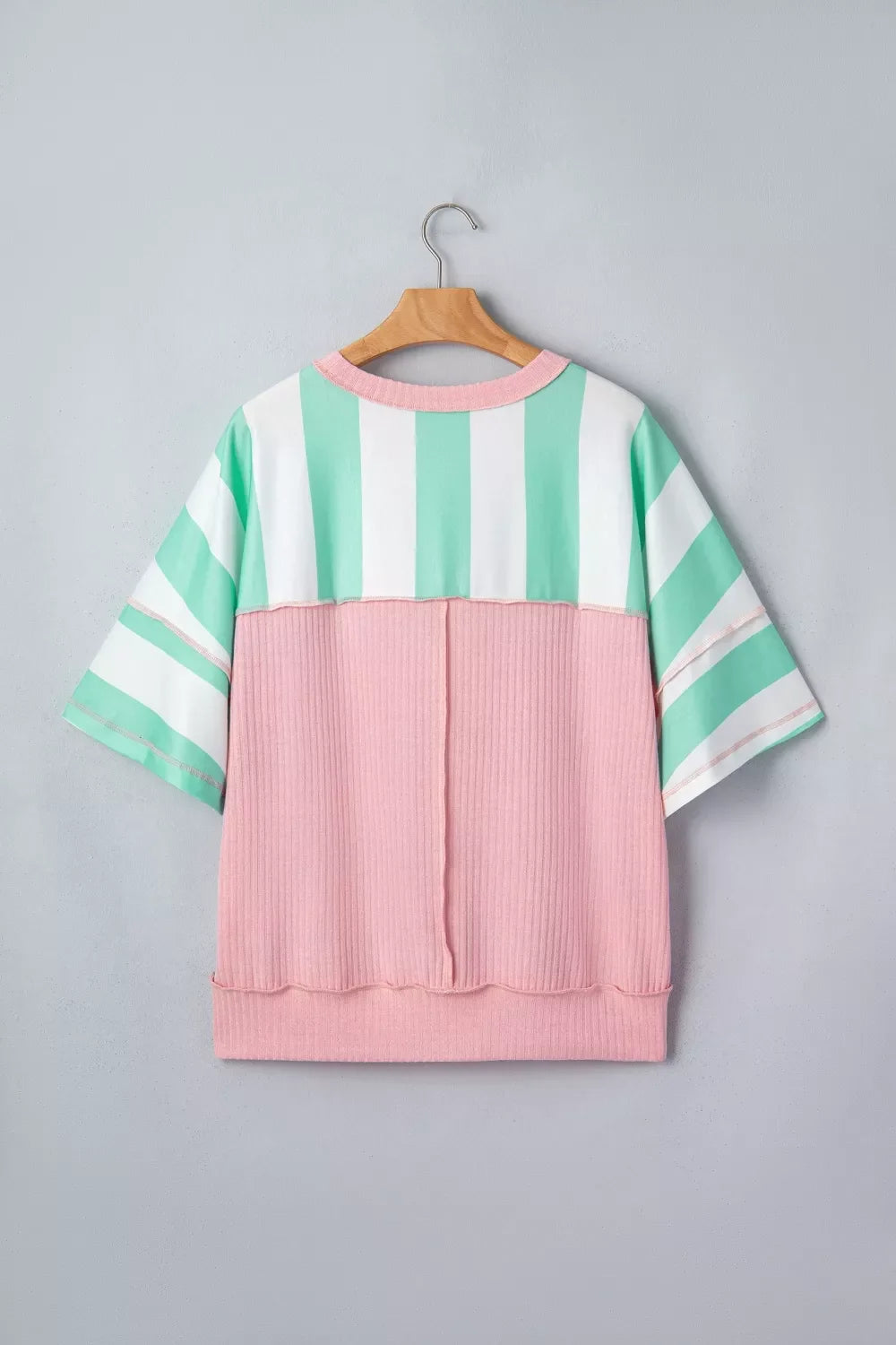 Stripe Exposed Seam Ribbed Patchwork Oversized Tee