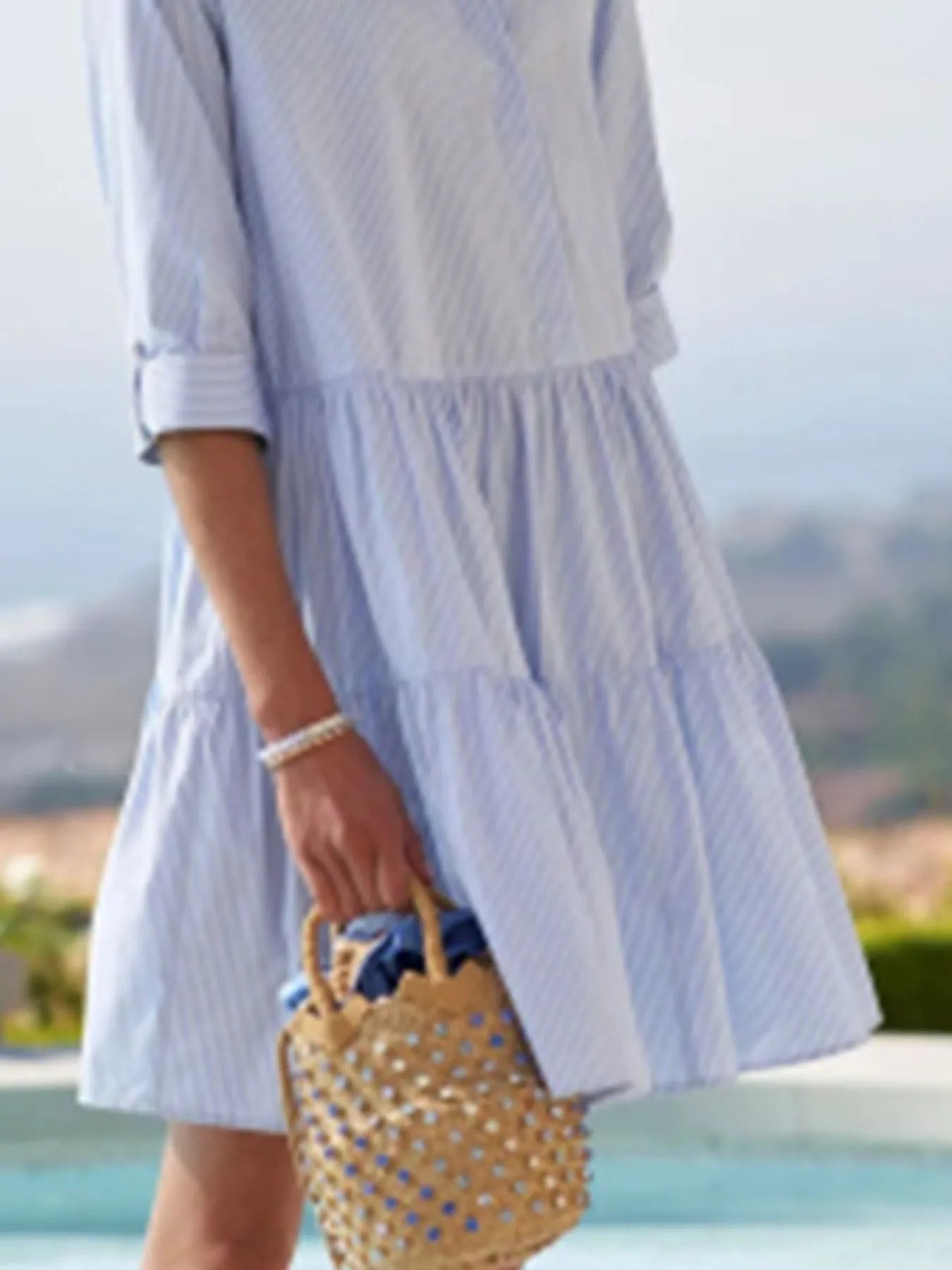 Full Size Tiered Striped Mini Shirt Dress Plus Size
