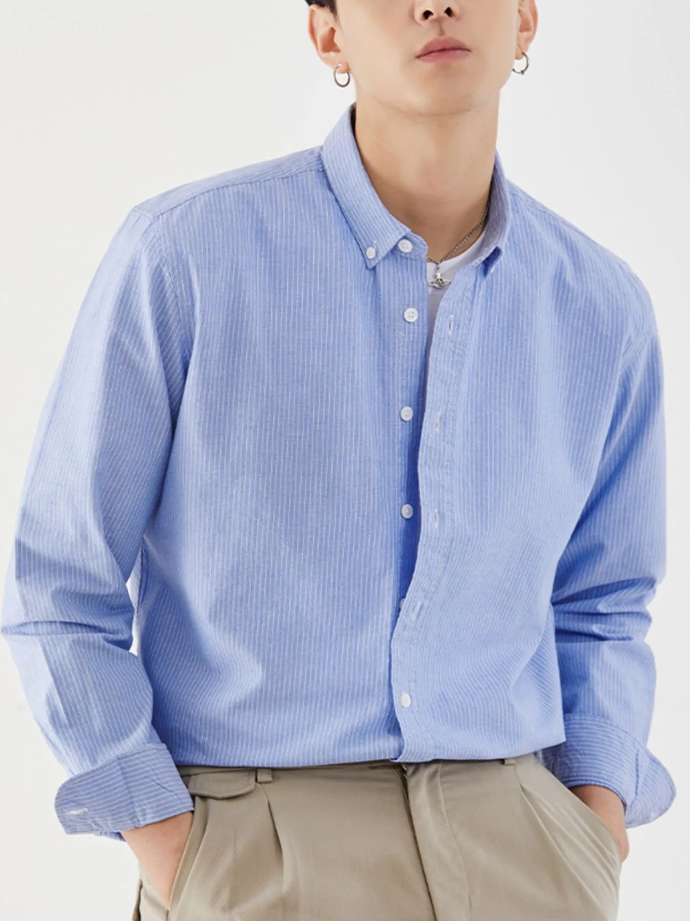 Men's Full Size Striped Button Up Long Sleeve Shirt Plus Size
