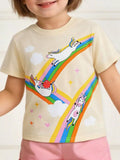 Children's Rainbow Unicorn Graphic Round Neck T-Shirt