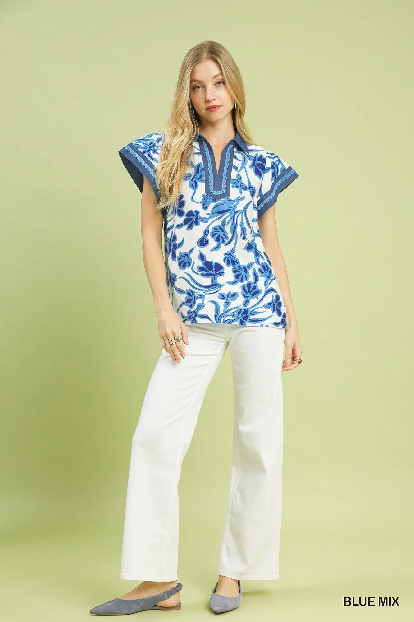 Umgee Floral Split Neck Top