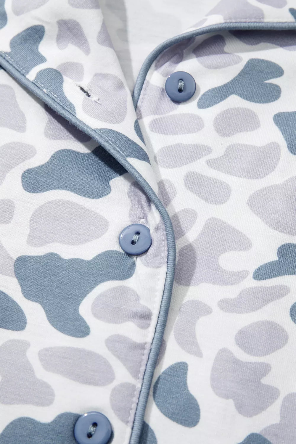 Camouflage Print Lapel Shirt Drawstring 2pcs Short Pajama Set