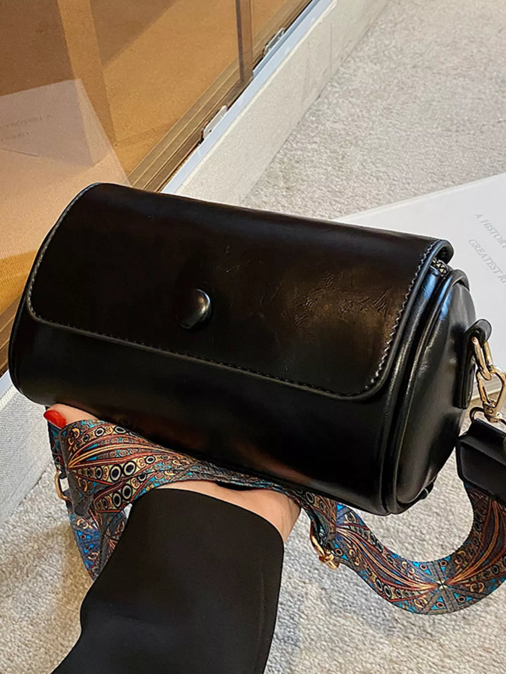 Wide Strap Leather Crossbody Bag
