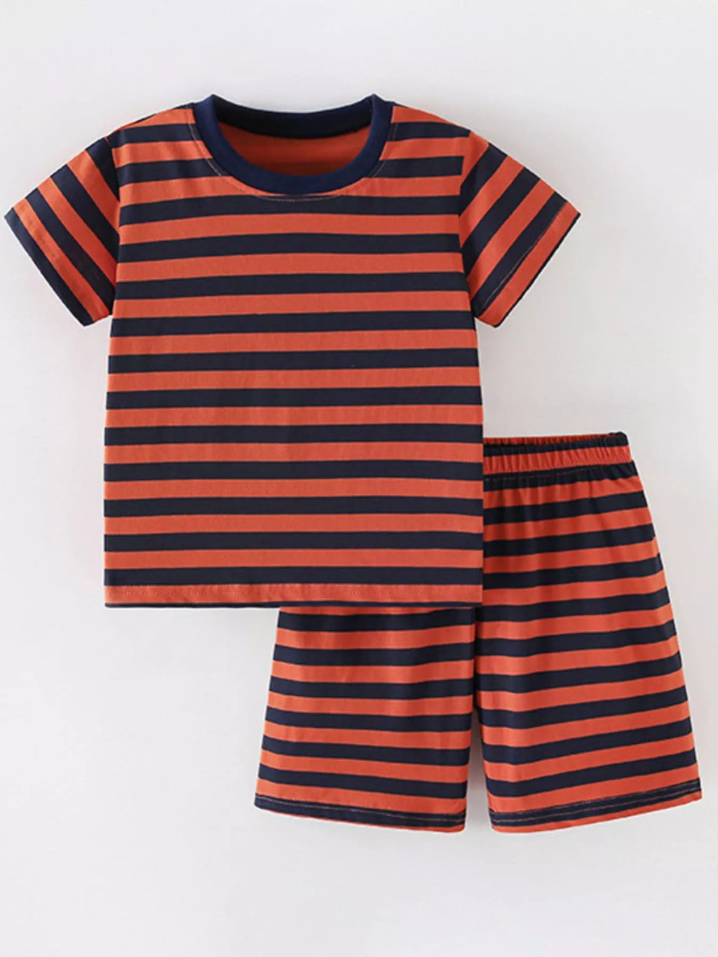 Children's Striped Round Neck Top and Shorts Set