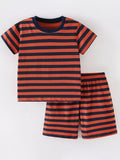 Children's Striped Round Neck Top and Shorts Set