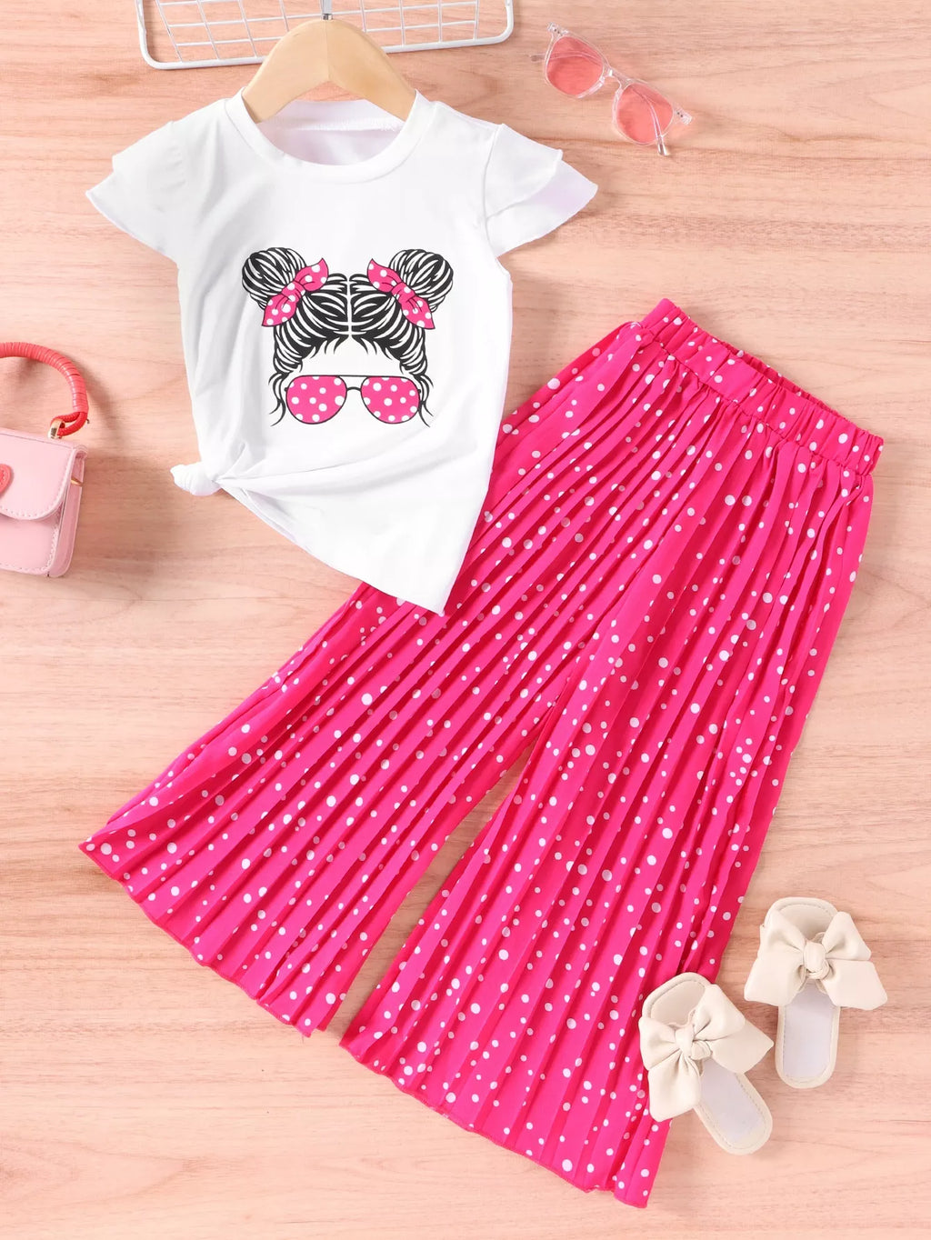 Children's Graphic Tee & Polka Dot Pleated Pants Set