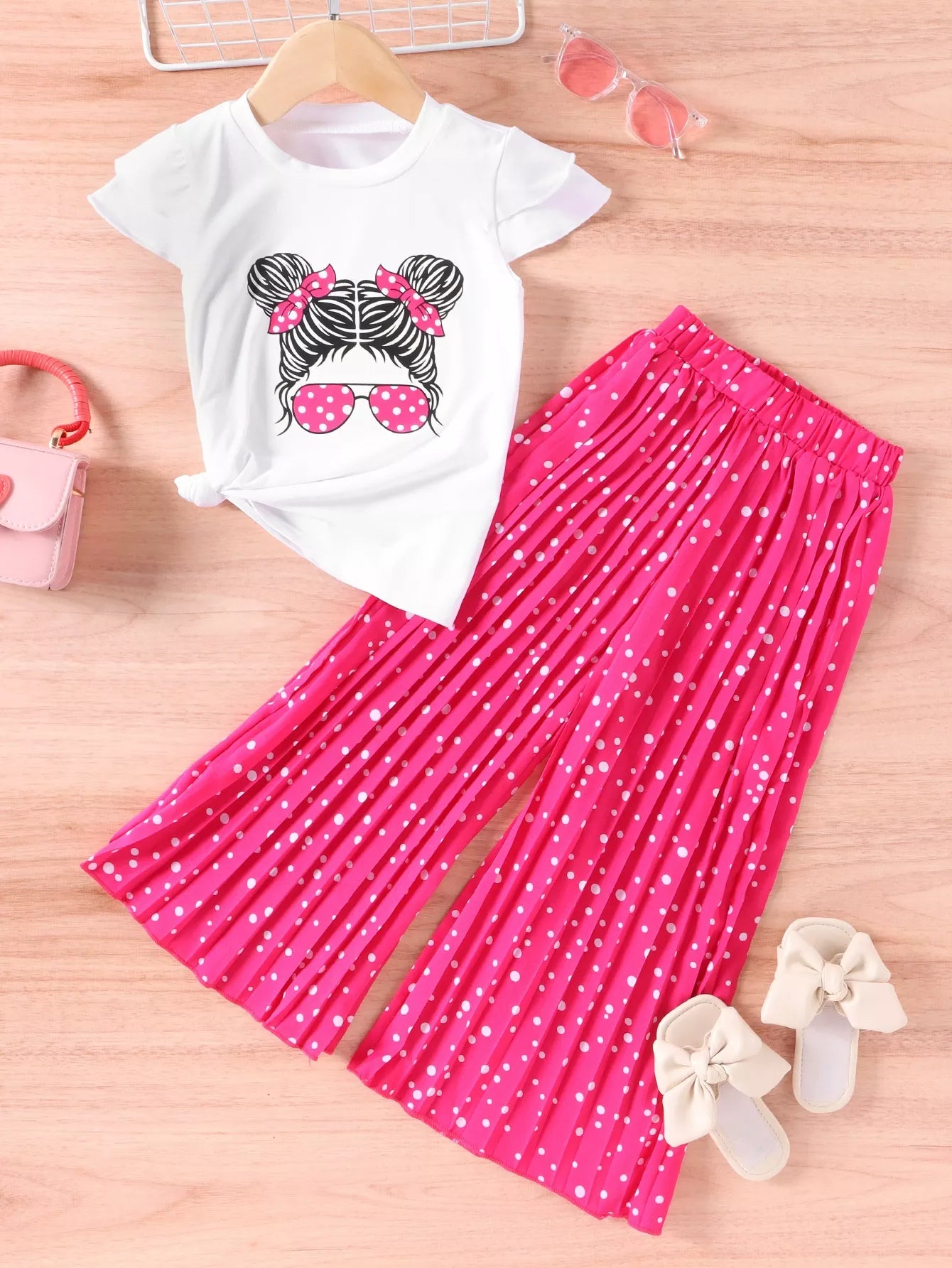 Children's Graphic Tee & Polka Dot Pleated Pants Set