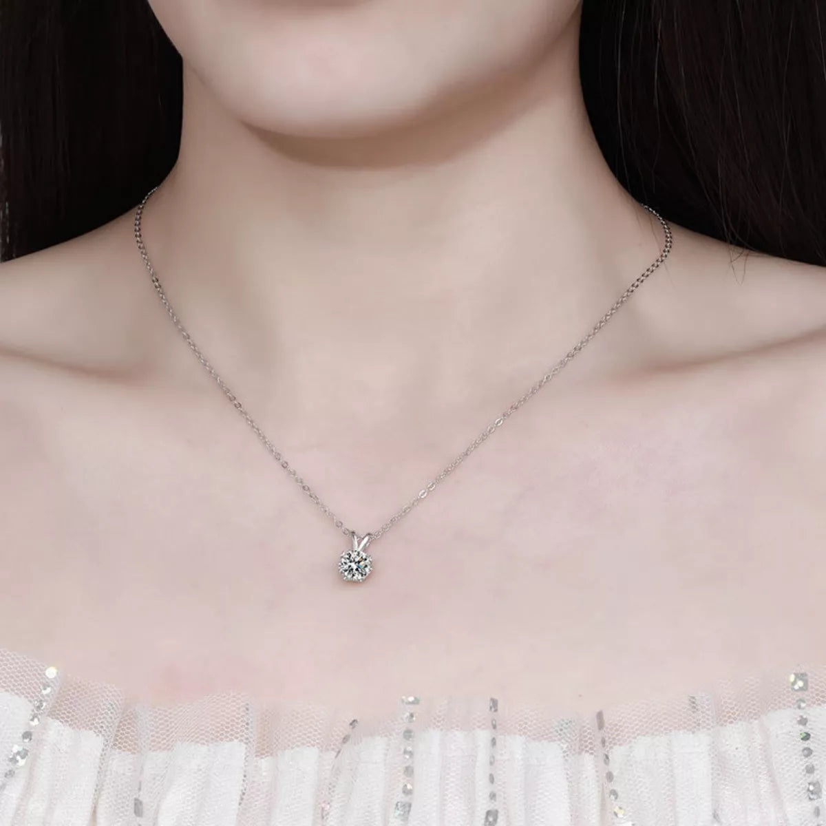 1 Carat Moissanite 925 Sterling Silver Pendant Necklace