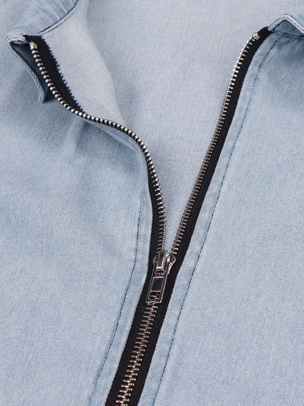 Zip Front Short Sleeve Denim Dress