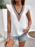 V-Neck Ruffled Cap Sleeve Blouse