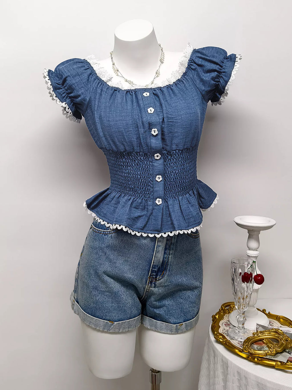 Smocked Short Sleeve Blouse