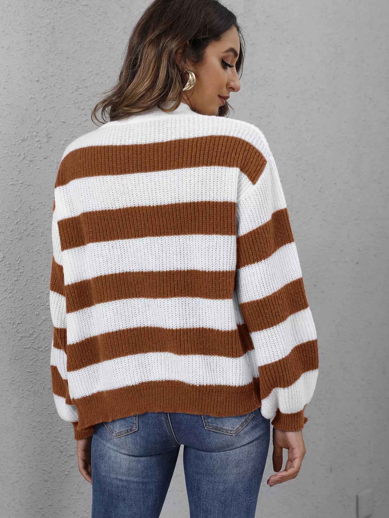 Striped Button-Up Long Sleeve Cardigan