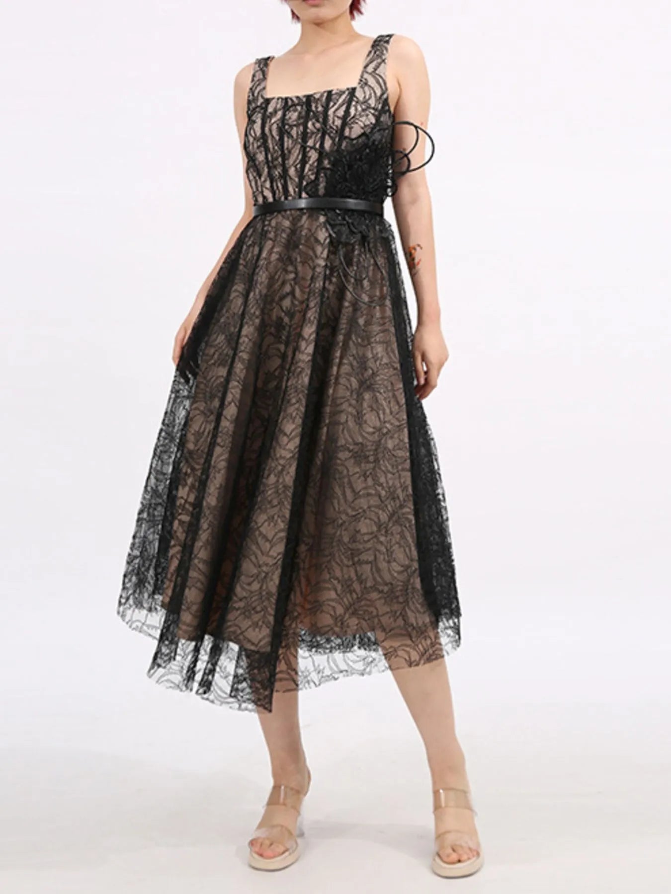 Lace Square Neck Midi Dress