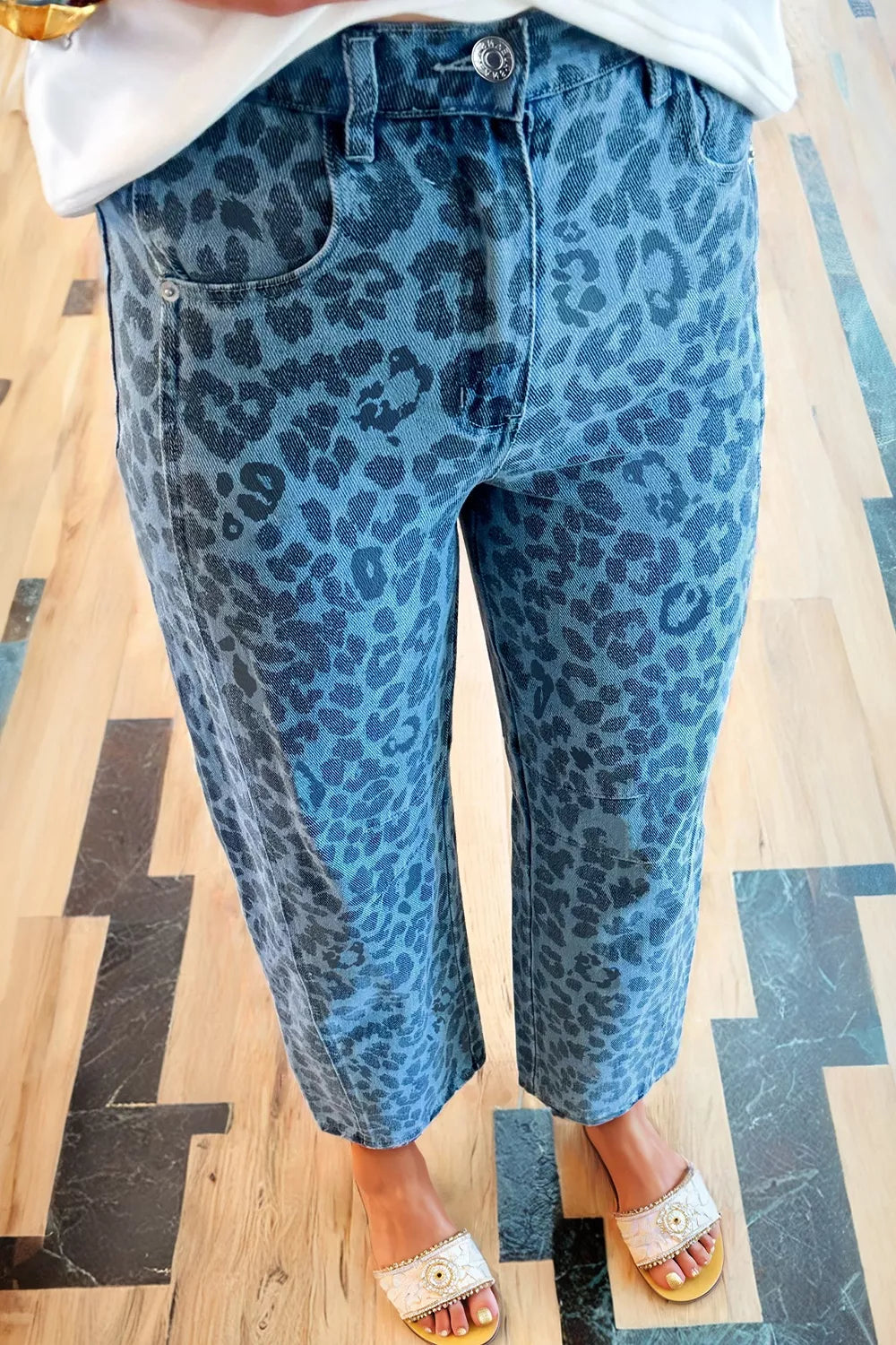 Leopard Print Barrel Leg Jeans