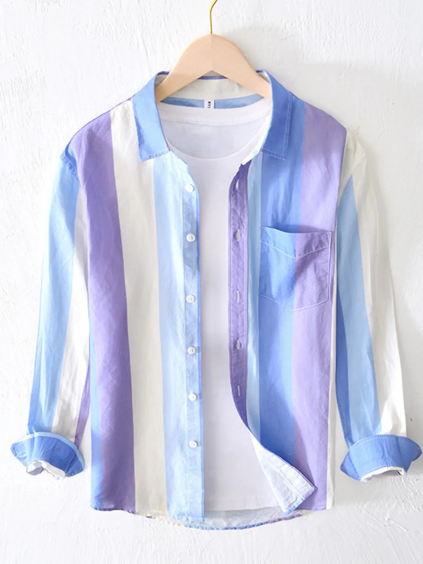 Men's Plus Size Gradient Stripe Long Sleeve Shirt