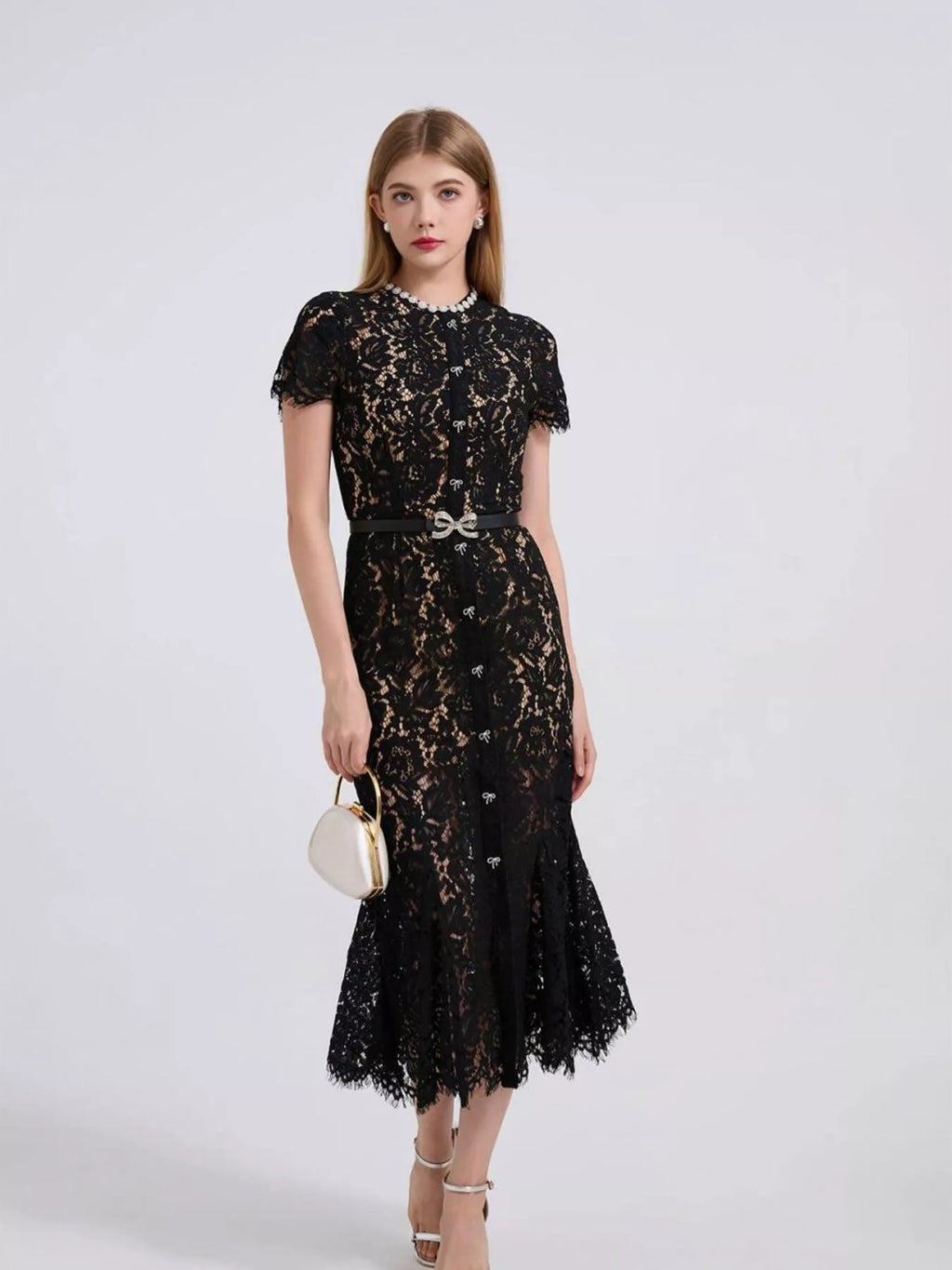 Lace Short Sleeve Mermaid Dress