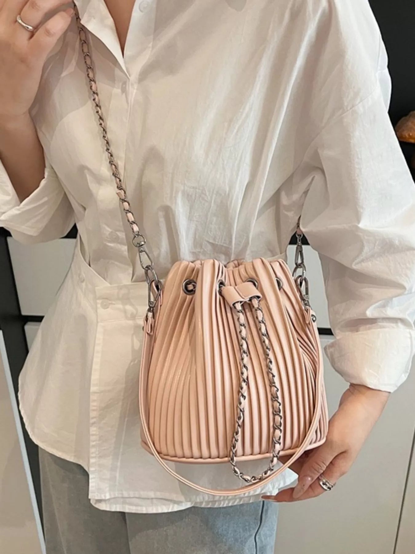 Pleated Bucket Crossbody Bag