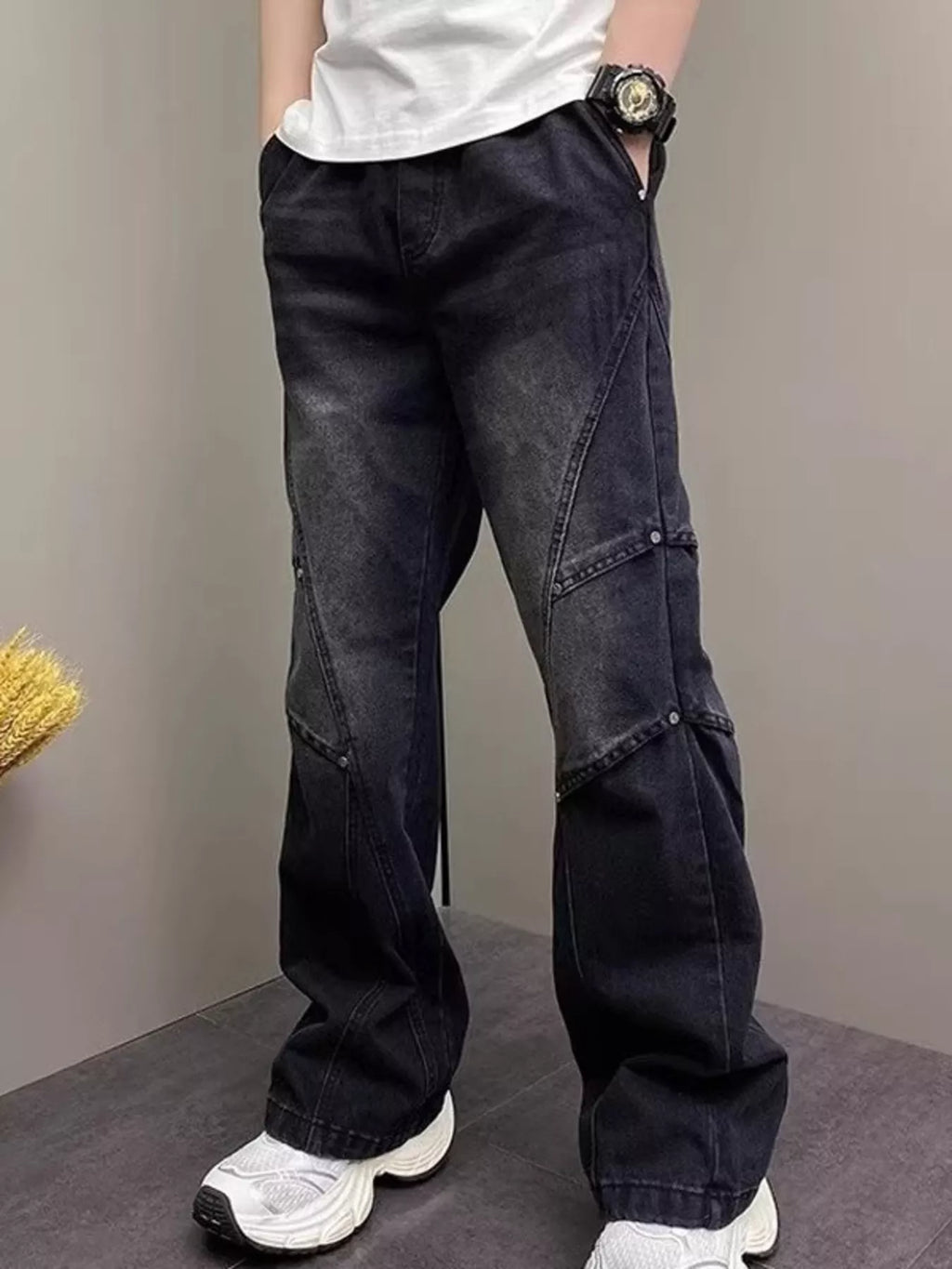 Men's Full Size Vintage Wash Wide Leg Jeans Plus Size