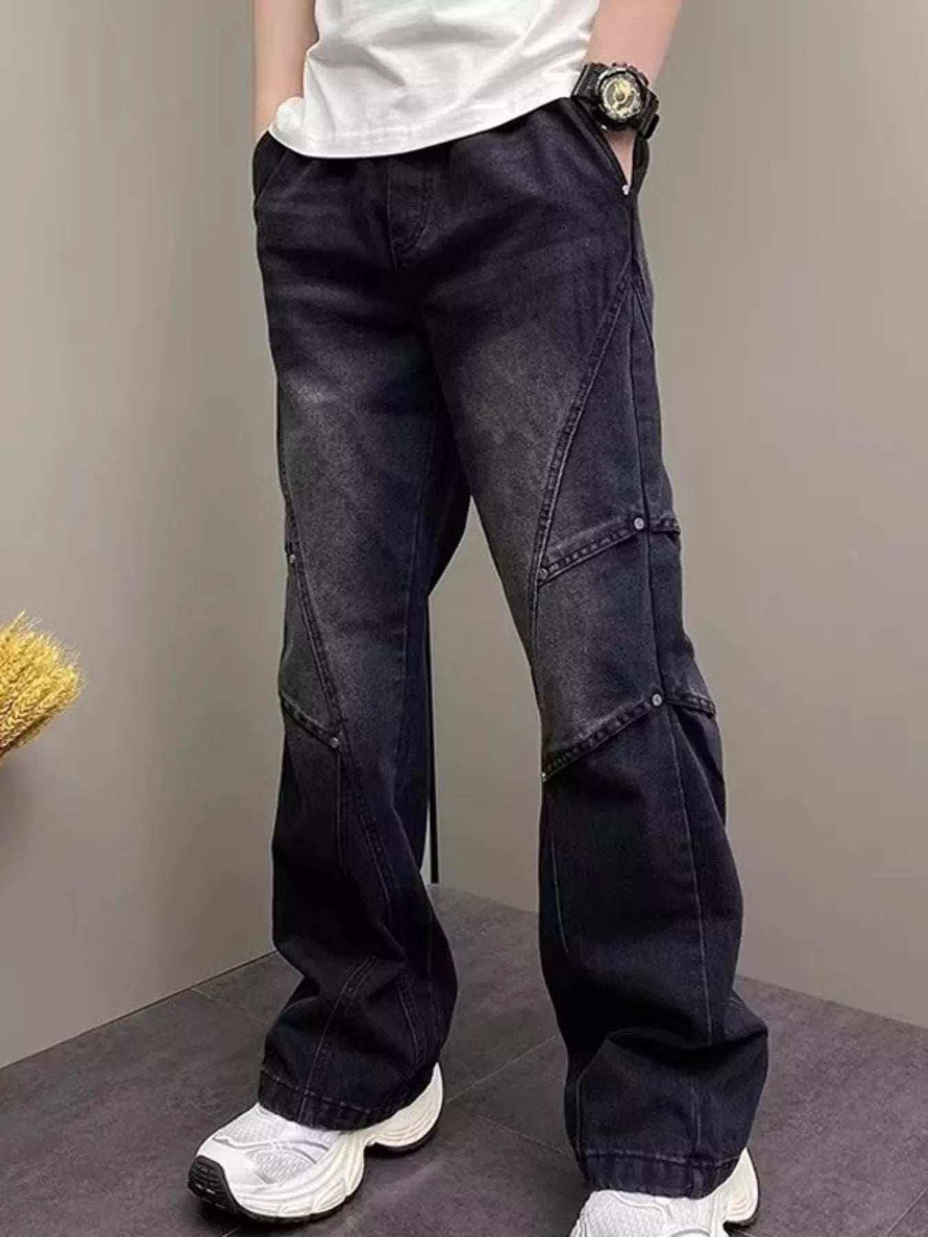Men's Full Size Vintage Wash Wide Leg Jeans Plus Size