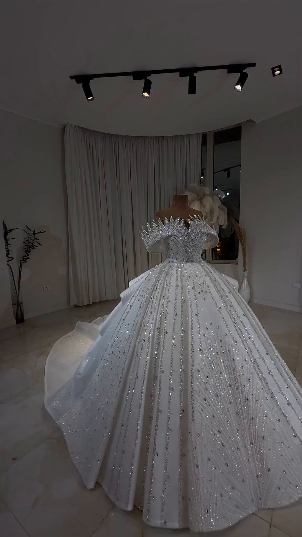 Diamond Luxe Crystal Off-Shoulder Royal Princess Ball Gown GD104