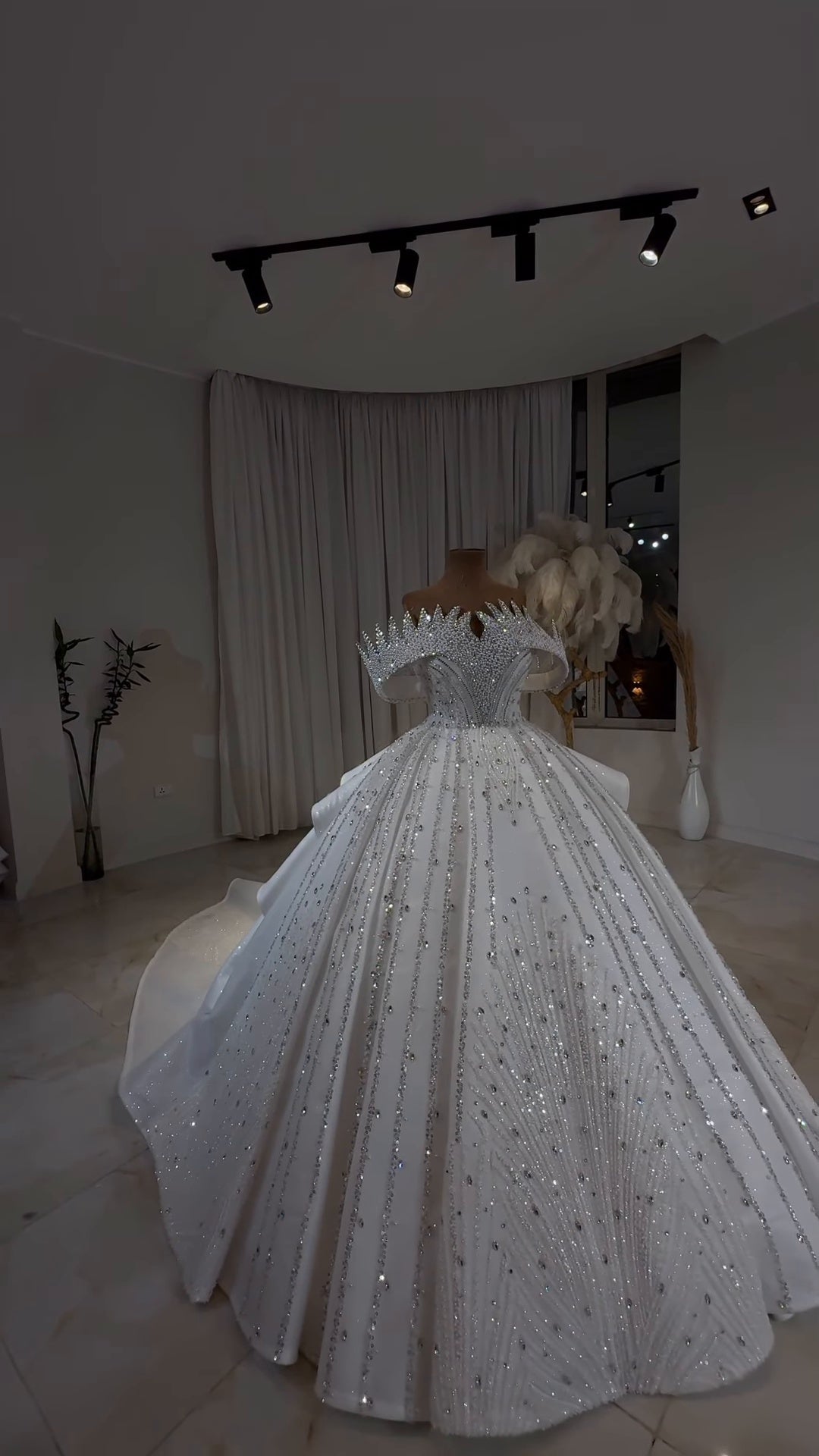 Diamond Luxe Crystal Off-Shoulder Royal Princess Ball Gown GD104