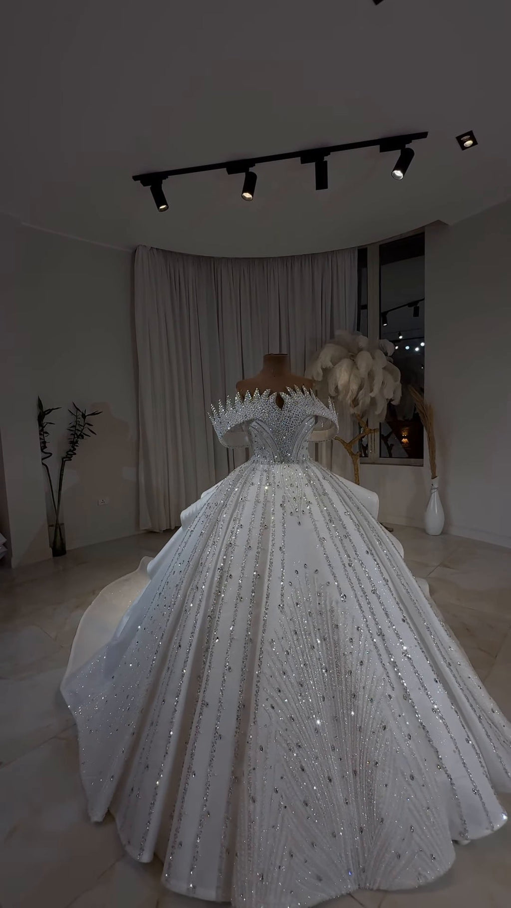 Diamond Luxe Crystal Off-Shoulder Royal Princess Ball Gown GD104