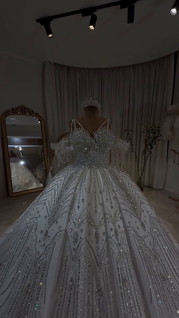 Luxury Off-Shoulder Radiance Crystal Ball Gown GR101