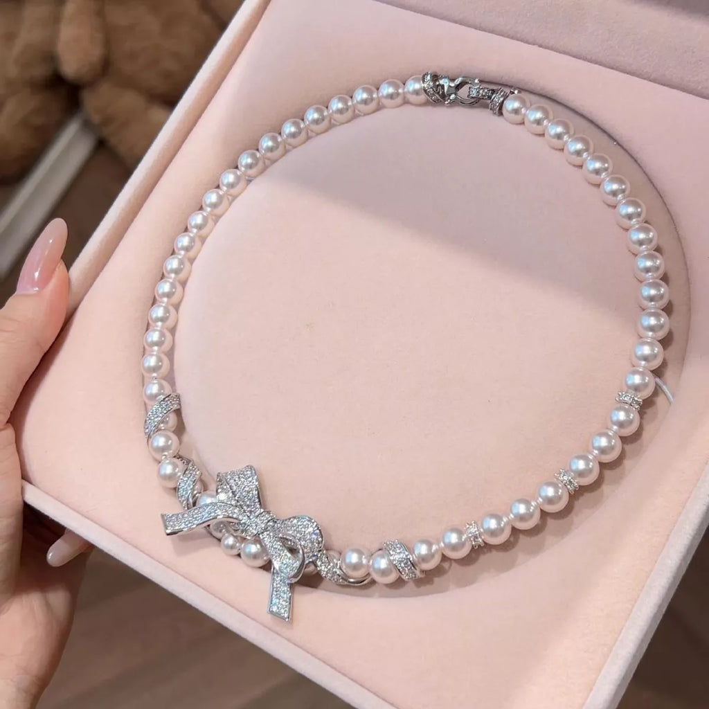 Pearl Necklace with Bow Pendant