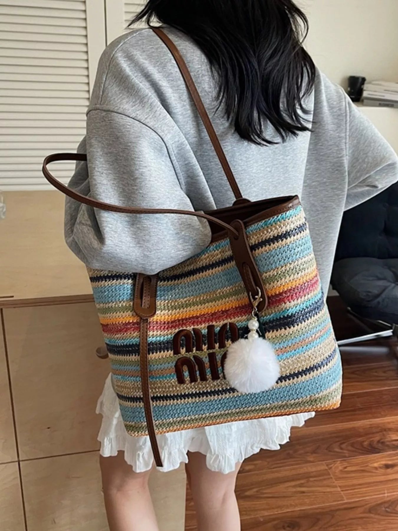 Striped Woven Shoulder Bag
