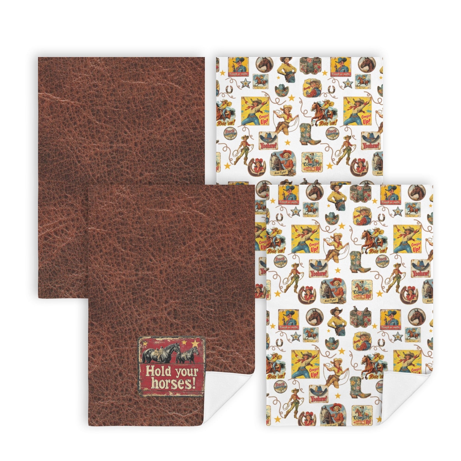 Baha Ranch Vintage Cowgirls Set of 4 Kitchen Dish Towels Made in America