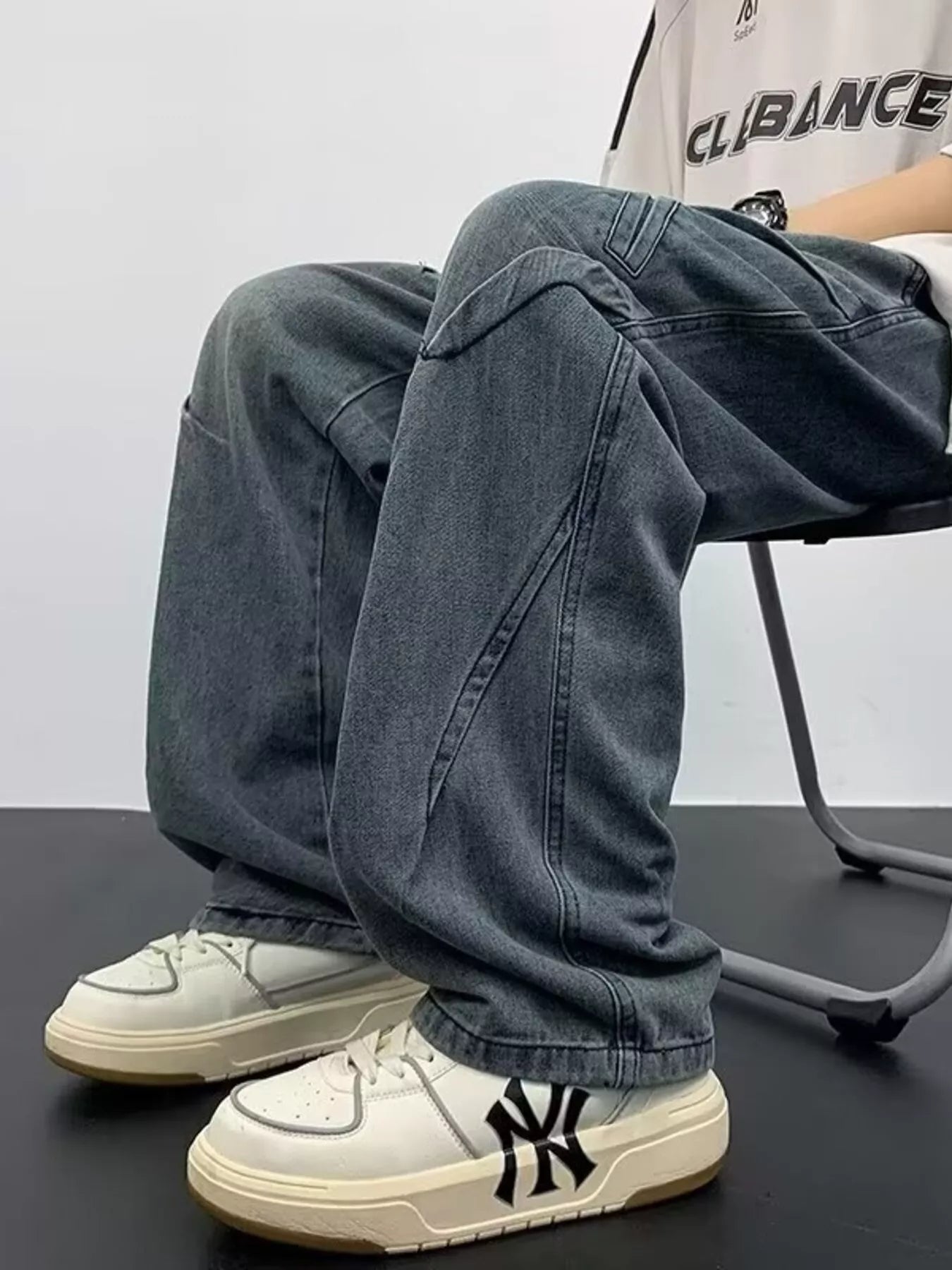 Men's Full Size Drawstring Waist Wide Leg Jeans Plus Size