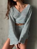 Striped Long Sleeve Top and Shorts Set