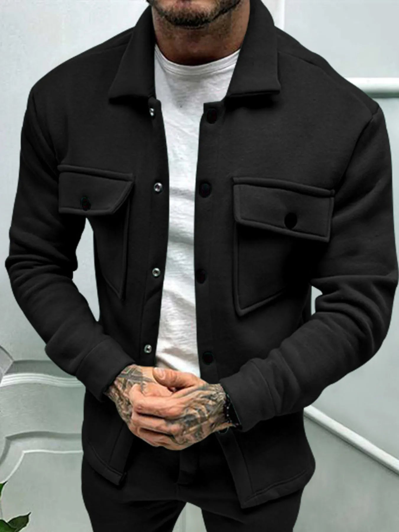 Men's Full Size Button Up Long Sleeve Jacket Plus Size