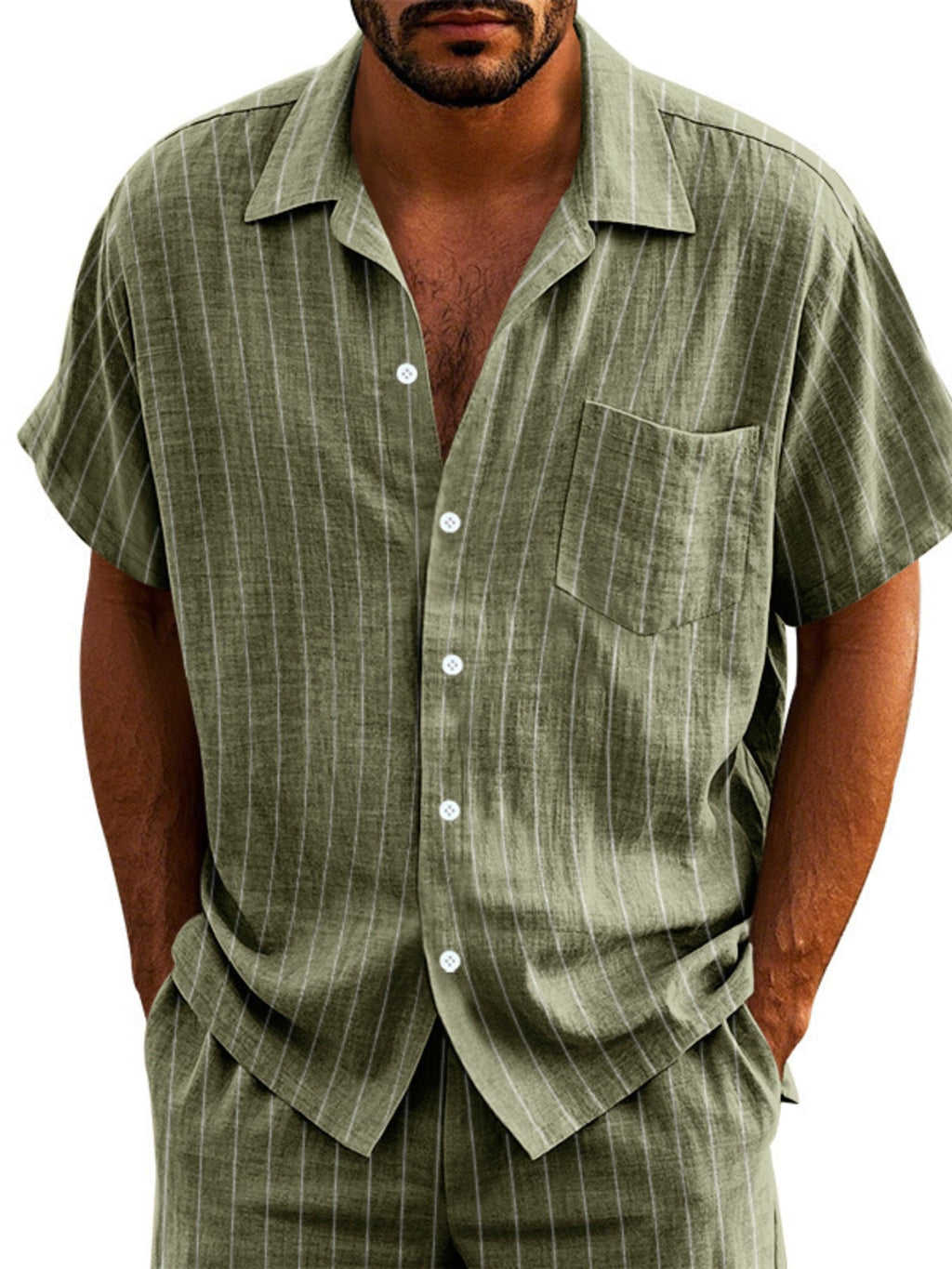 Men's Full Size Casual Striped Short Sleeve Shirt Plus Size