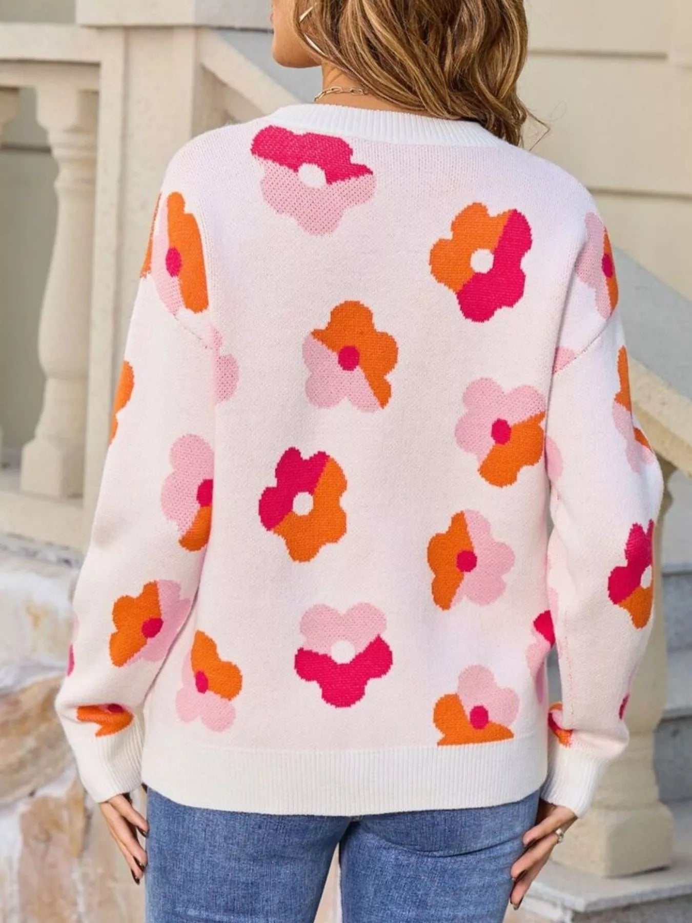 Floral Crew Neck Long Sleeve Sweater
