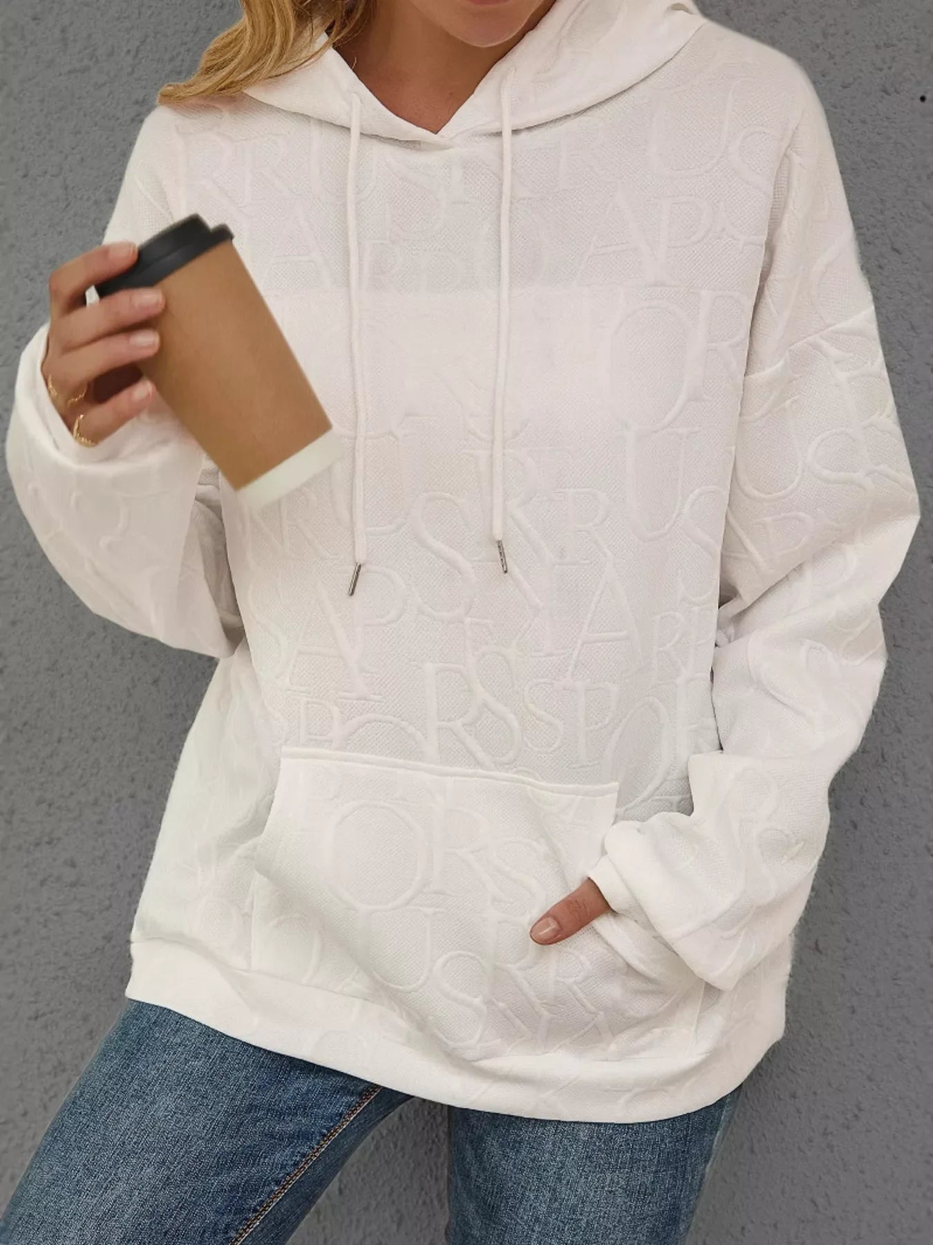 Full Size Embossed Lettering Casual Hoodie Plus Size