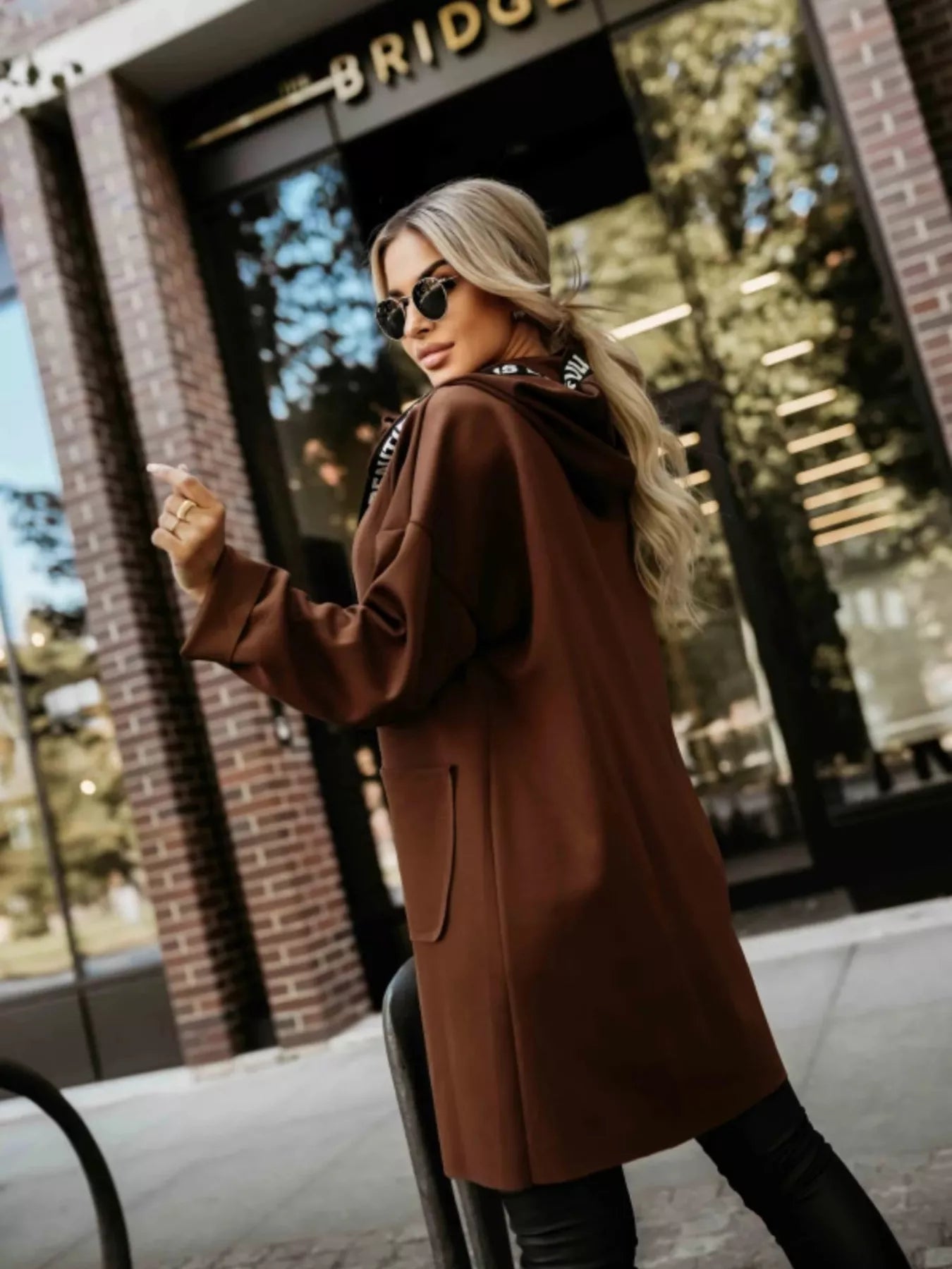 Full Size Casual Hooded Zip-Up Longline Outerwear Plus Size